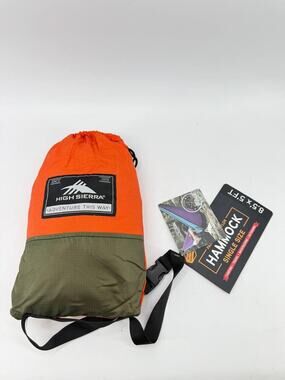 High Sierra Single Parachute Nylon Hammock Orange Green 8.5' x 5' w/ Hanging Kit